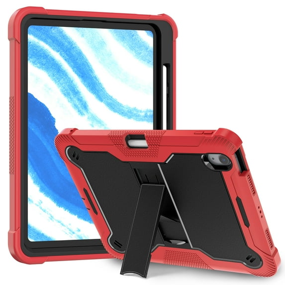 Allytechgroup Rugged Case for Apple iPad Air 13 Inch M3 M2 2025 2024, Dual-Layers Kickstand Anti-Scratch Bumper With Pencil Holder Kids Friendly Case Cover for iPad Air 13" 2025 2024, Red