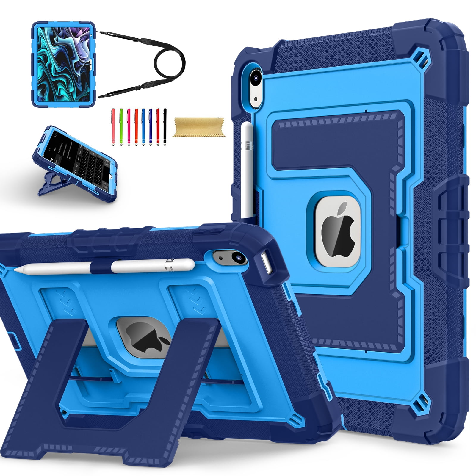 Allytechgroup Rugged Case for Apple iPad Mini 7th Gen / iPad Mini 6th Gen 8.3 Inch, Heavy Duty Protective Tablet Case with Kickstand, Pencil Holder & Detachable Shoulder Strap, Navyblue