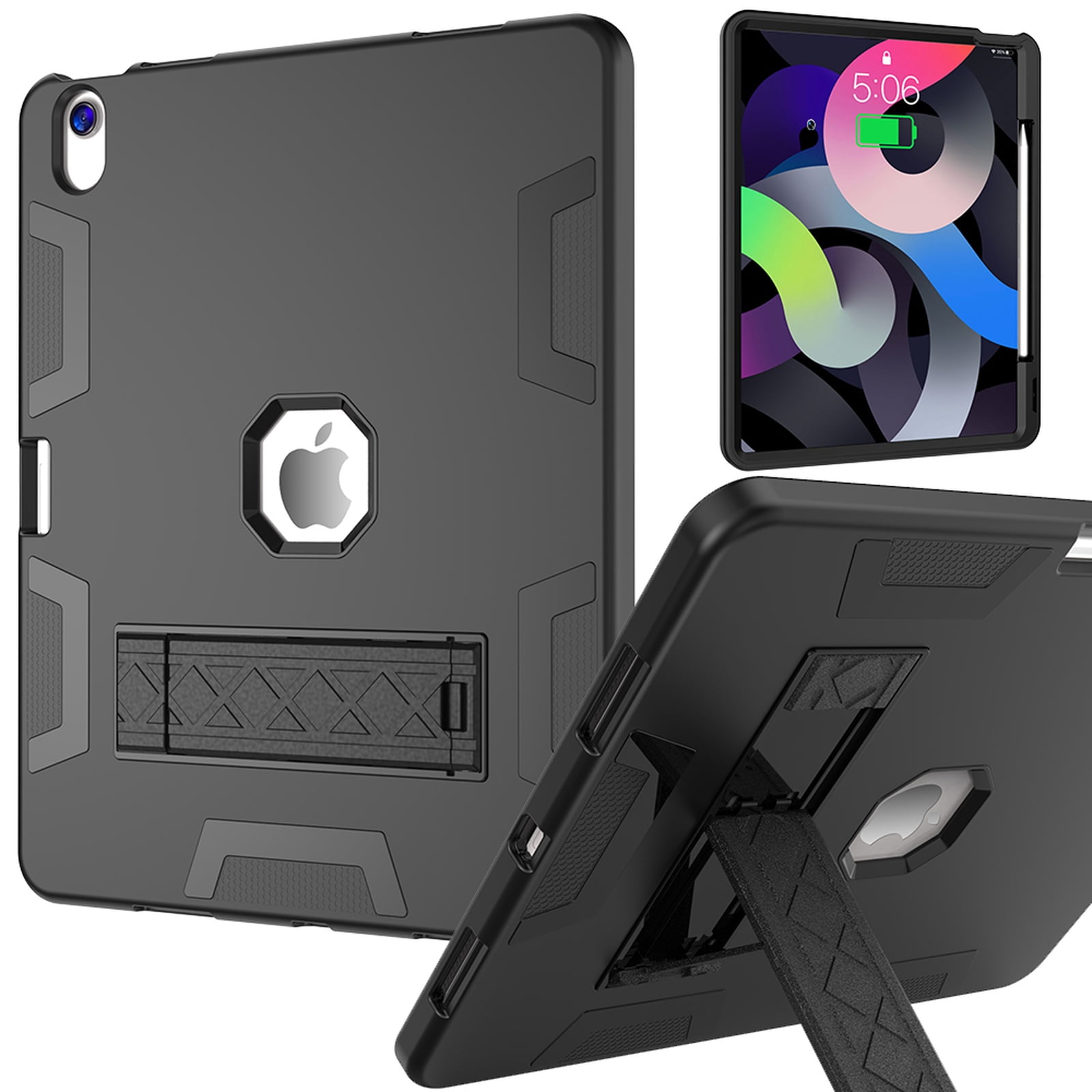 Allytechgroup Rugged Case for Apple iPad Pro 12.9" 2022/2021/2020/2018, Heavy Duty Shockproof Back Cover with Kickstand & Pencil Holder Shock-Absorbent TPU+PC Case for iPad Pro 12.9", Black