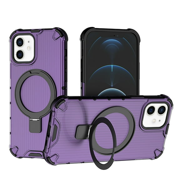 Allytechgroup Rugged Case for Apple iPhone 12/ iPhone 12 Pro, Ring Holder Kickstand [Camera Lens Protective] Bumper Anti-Scratch Hybrid Shockproof Phone Case for Women Men,Purple