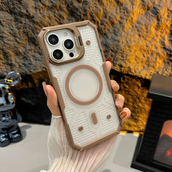 Allytechgroup Rugged Case for Apple iPhone 14 Pro Max, Compatible with Magsafe & Accessories Camera Lens Kickstand Rugged Transparent Back Cover for iPhone 14 Pro Max, Desertgold