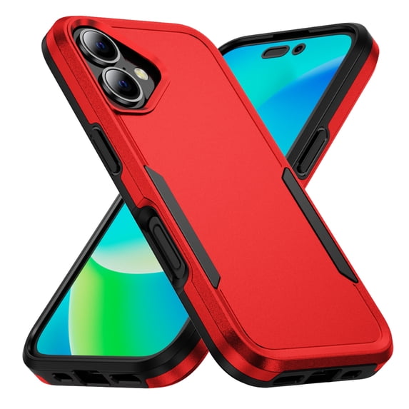 Allytechgroup Rugged Case for Apple iPhone 16, Hybrid TPU PC Back Cover Drop Proof Anti-Scratch Bumper Camera Lens Protective Phone Case Cover for Apple iPhone 16, Red+Black