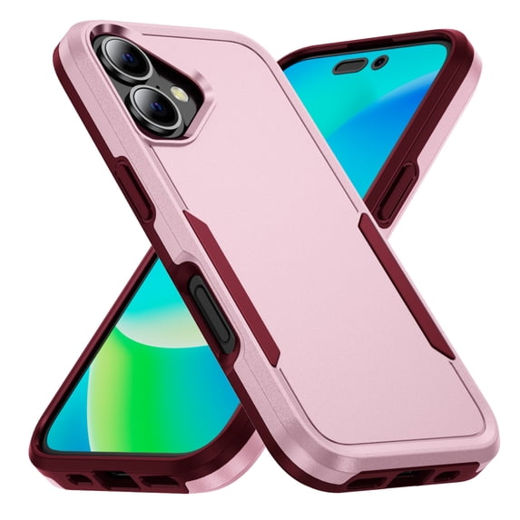 Allytechgroup Rugged Case for Apple iPhone 16, Hybrid TPU PC Back Cover Drop Proof Anti-Scratch Bumper Camera Lens Protective Phone Case Cover for Apple iPhone 16, Pink+Rose