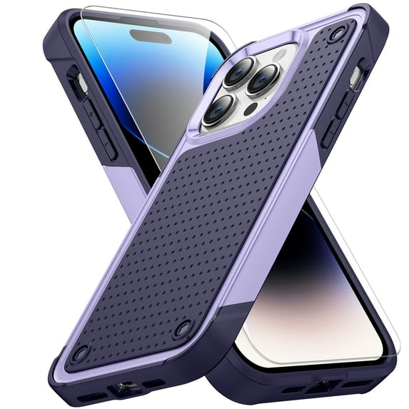 Allytechgroup Rugged Case for Apple iPhone 16 Plus with 1 Pak Screen Protector, Military Grade Protective Anti-Slip Bumper Drop Proof Dual Layers TPU PC Back Case Cover for iPhone 16 Plus, Lightpurple