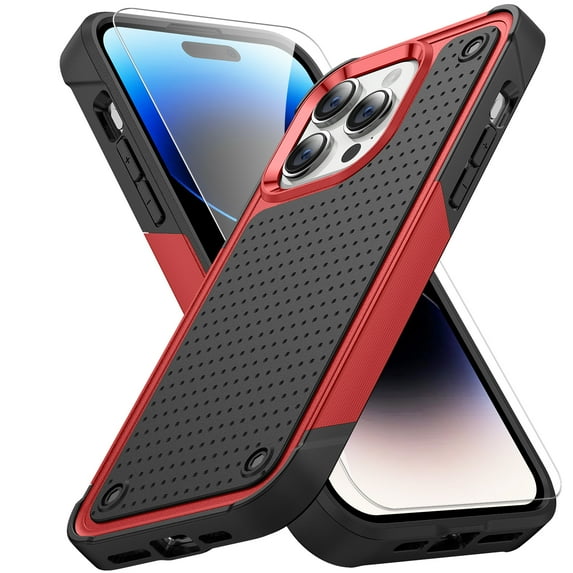 Allytechgroup Rugged Case for Apple iPhone 16 Pro with 1 Pack Screen Protector, Military Grade Protective Anti-Slip Bumper Drop Proof Dual Layers TPU PC Back Case Cover for iPhone 16 Pro, Red