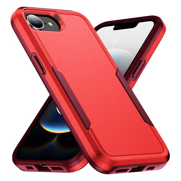 Allytechgroup Rugged Case for Apple iPhone 16e/17e, Hybrid TPU PC Back Cover Drop Proof Anti-Scratch Bumper Camera Lens Protective Phone Case Cover for Apple iPhone 16e/17e, Red+Rose