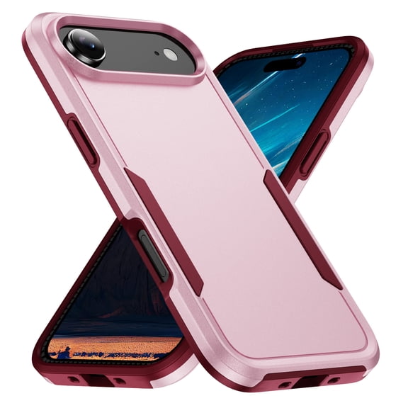 Allytechgroup Rugged Case for Apple iPhone 17 Air, Hybrid TPU PC Back Cover Drop Proof Anti-Scratch Bumper Camera Lens Protective Phone Case Cover for Apple iPhone 17 Air, Pink+Rose