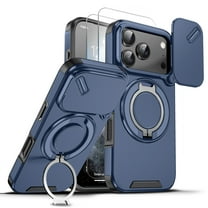 Allytechgroup Rugged Case for Apple iPhone 17 Pro Max with 2 Pcs Screen Protector, Sliding Camera Lens Cover Rotating Kickstand Anti-Scratch Magnetic Back Cover Compatible with Car Mount,Blue