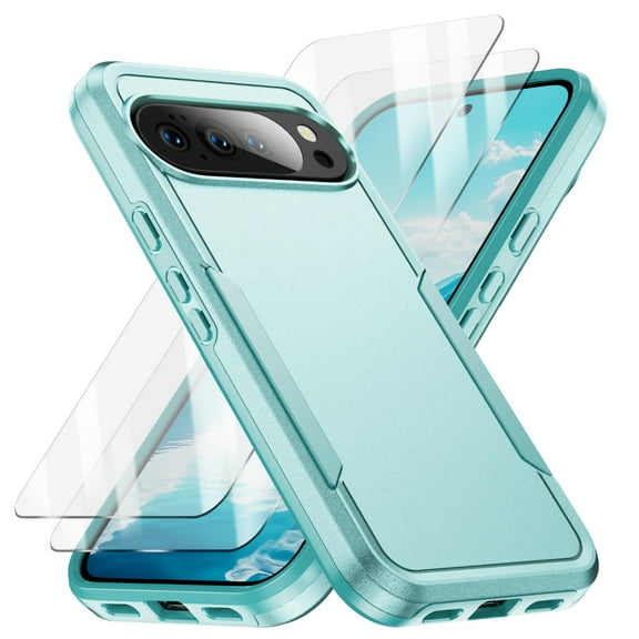 Allytechgroup Rugged Case for Google Pixel 10 Pro XL, with 2 Pcs Screen Protector Full Body Shockproof Anti-Scratch Hybrid TPU PC Bumper Back Cover Phone Case for Women Men, Green