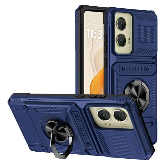 Allytechgroup Rugged Case for Motorola Moto G 2024, Ring Holder Kickstand Bumper Anti-Scratch Cards Holder Protective Wallet Phone Case for Moto G 5G 2024, Blue