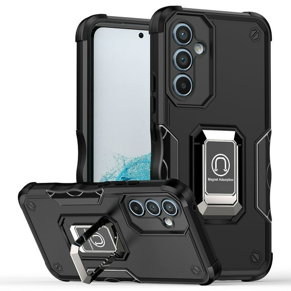 Allytechgroup Rugged Case for Samsung Galaxy A15, [Support Magnetic Car Mount], Military Grade Drop Protection Hybrid Shockproof Non-Slip Cover Case with Ring Stand for Samsung Galaxy A15, Black