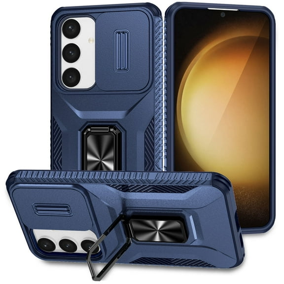 Allytechgroup Rugged Case for Samsung Galaxy A16 5G, [Slide Camera Cover] [360° Rotating Kickstand] [Military Protection] Non-Slip Anti-Fall Anti-Scratch Shockproof Heavy Duty Case - Blue