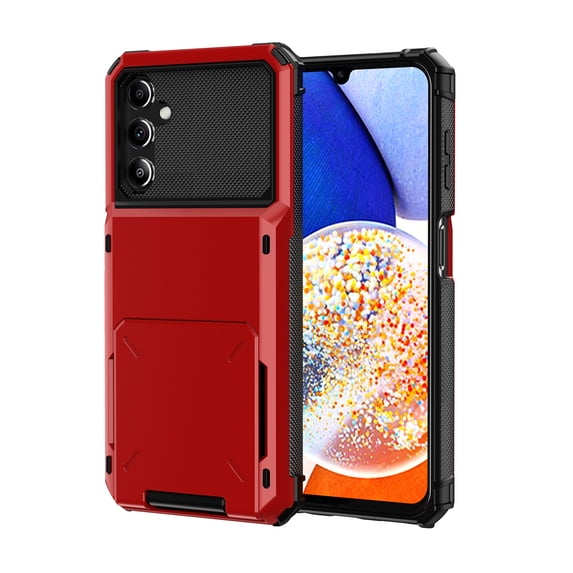 Allytechgroup Rugged Case for Samsung Galaxy S25 with 1 Pack Screen Protector, Flip Credit Card Holder Non-Slip Shockproof Cover Heavy Duty Protection Wallet Phone Case for Women Men, Red