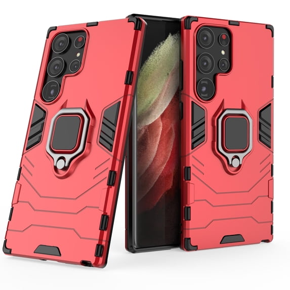 Allytechgroup Rugged Case for Samsung Galaxy S25 Ultra, Ring Holder Kickstand Shockproof Drop Protection Anti-Scratch Bumper Phone Case for Samsung Galaxy S25 Ultra, Red