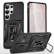 Allytechgroup Rugged Case for Samsung Galaxy S26 Ultra, Military Grade Shockproof Kickstand [Sliding Camera Lens Cover] Magnetic Cover Compatible with Car Mount PC TPU Cover for Women Men, Black