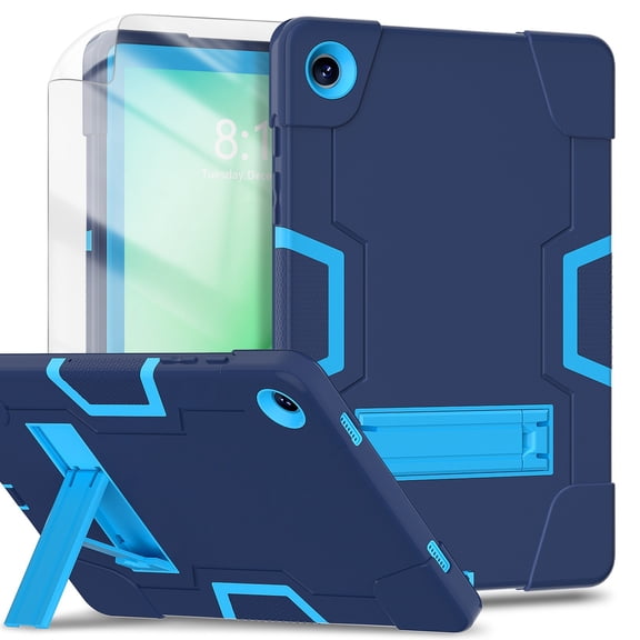 Allytechgroup Rugged Case for Samsung Galaxy Tab A11+ 11 Inch 2025 SM-X230 X235, with Screen Protector PET Film Heavy Duty Shockproof Kickstand Dual Layers Bumper Cover for Galaxy Tab A11+,Navy+Blue