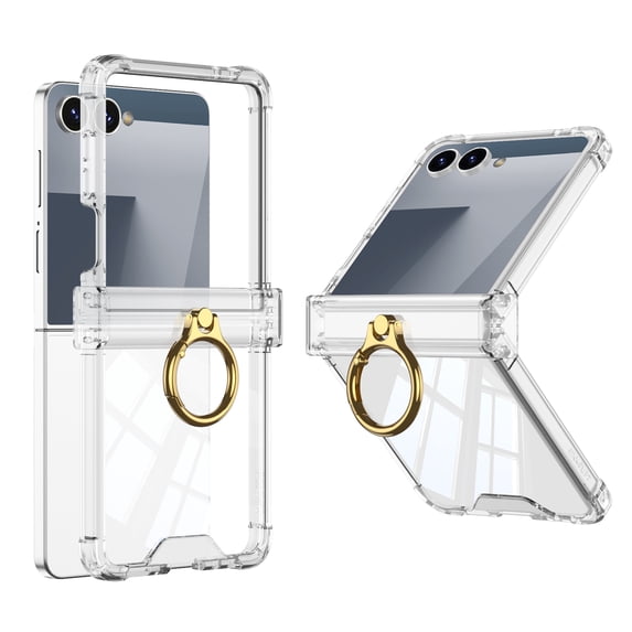 Allytechgroup Rugged Case for Samsung Galaxy Z Flip 6 with Metal Ring Kickstand Shockproof Soft TPU Bumper Cover Hard PC Shell Slim Lightweight Stand Anti-slip Phone Case for Galaxy Z Flip 6, Clear
