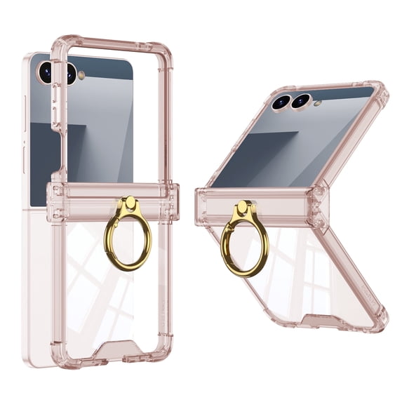 Allytechgroup Rugged Case for Samsung Galaxy Z Flip 6 with Metal Ring Kickstand Shockproof Soft TPU Bumper Cover Hard PC Shell Slim Lightweight Stand Anti-slip Phone Case for Galaxy Z Flip 6, Pink
