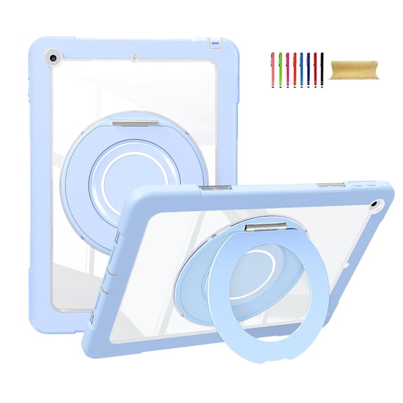 Allytechgroup Rugged Clear Case for Apple iPad 10.2" 9th/8th/7th Generation, Rotating Stand Bumper Anti-Scratch Handle Kids Friendly Lightweight Case for iPad 10.2" 2021/2020/2019, Blue
