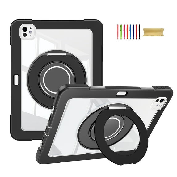 Allytechgroup Rugged Clear Case for iPad Pro 11 2022/2021/2020/2018/ iPad Air 4 5 Case, Clear Back Rotating Stand Handle Kids Friendly Shockproof Case Cover for iPad Pro 11 4th 3rd 2nd 1st Gen,Black