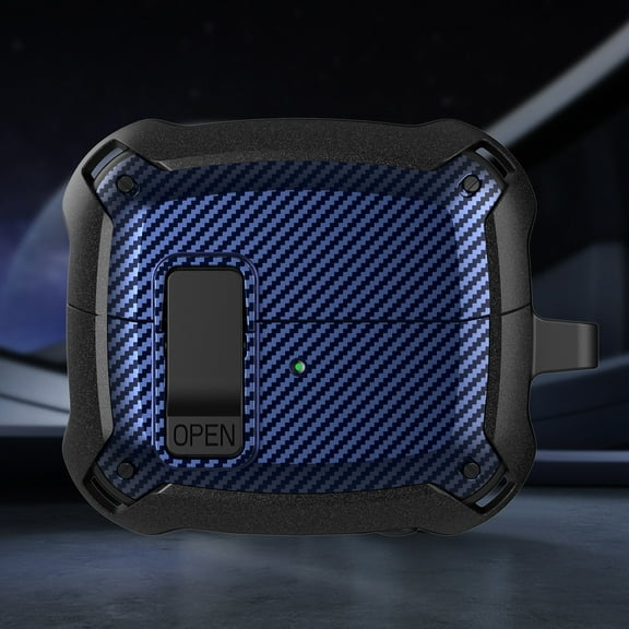 Allytechgroup Rugged Cover for Samsung Galaxy Buds 3 / Buds 3 Pro, Carbon Fiber Case with Secure Lock Clip & Keychain Bumper Dustproof Hard Shell for Women Men Support Wireless Charging Case,Blue
