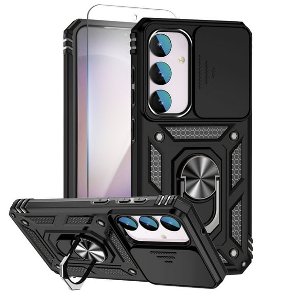 Allytechgroup Rugged Galaxy A16 5G Case with 1 Screen Protector, Phone Case for Samsung Galaxy A16 5G with Sliding Camera Cover, Ring Kickstand, PC+TPU Military Grade Protection,Black