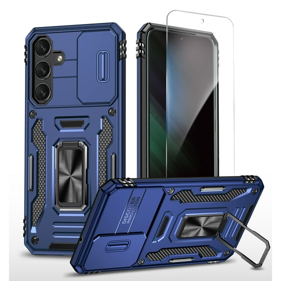 Allytechgroup Rugged Galaxy A16 5G Case with Screen Protector & Camera Lens Cover, Magnetic Phone Case for Samsung Galaxy A16 5G with Ring Holder Kickstand & Military Grade Protection, Navyblue
