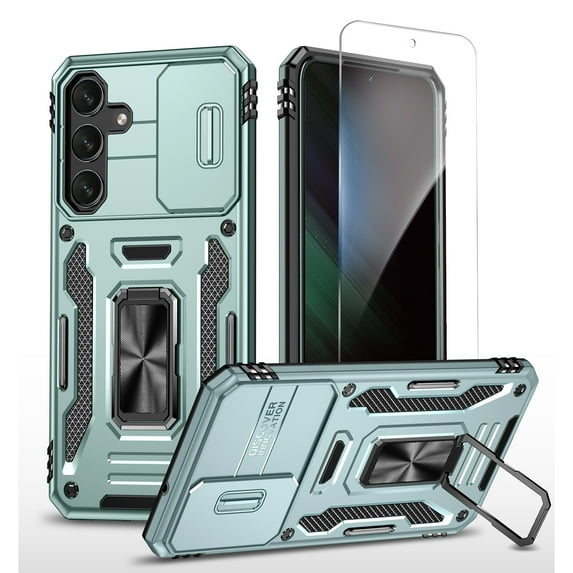 Allytechgroup Rugged Galaxy A16 5G Case with Screen Protector & Camera Lens Cover, Magnetic Phone Case for Samsung Galaxy A16 5G with Ring Holder Kickstand & Military Grade Protection, Darkgreen