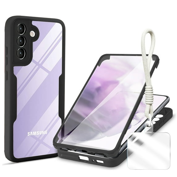 Allytechgroup Rugged Galaxy S24+ Plus Case with Built-in Screen Protector & Hand Strap, Full Body Shockproof Clear Cover for Samsung Galaxy S24+, Anti-Scratch Samsung Galaxy S24+ Case,Black