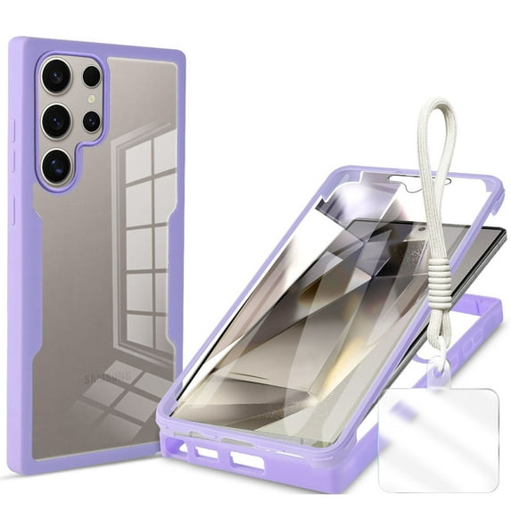 Allytechgroup Rugged Galaxy S25 Ultra Case with Built-in Screen Protector & Hand Strap, Full Body Shockproof Clear Cover for Samsung Galaxy S25 Ultra, Anti-Scratch Galaxy S25 Ultra Case,Purple