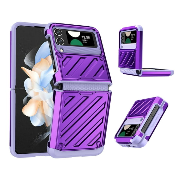 Allytechgroup Rugged Galaxy Z Flip 4 Case, Military Grade Shockproof Phone Case for Samsung Galaxy Z Flip4, Bumper Anti-Slip Cover for Women Men, Purple