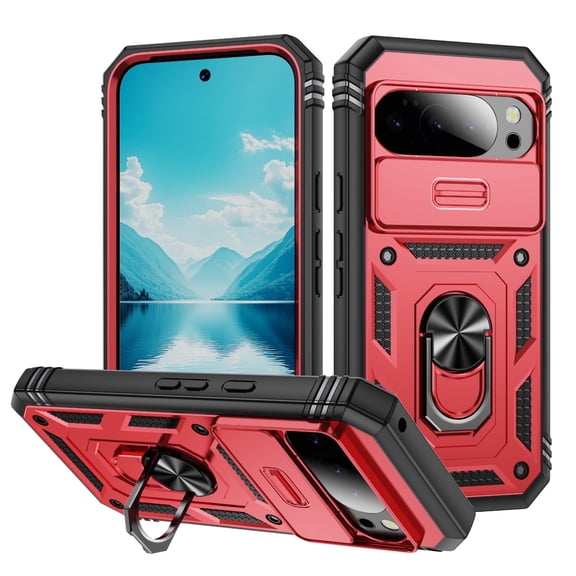Allytechgroup Shock-Absorbent Hard Shell Back Cover Cell Phone Case with Protective Case Cover for Google Pixel 10 /10 Pro, Red & Black