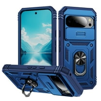 Allytechgroup Rugged Hybrid Case Cover for Google Pixel 10 /10 Pro, Ring Holder Stand Anti-Scratch Shockproof Sliding Lens Protector Phone Case for Google Pixel 10 /10 Pro Women Men, Navyblue