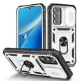 thumbnail image 1 of Allytechgroup Rugged Hybrid Case Cover for Samsung Galaxy A15 5G, Ring Holder Stand Anti-Scratch Shockproof Sliding Lens Protector Bumper Phone Case for Women Men, White+Black, 1 of 11