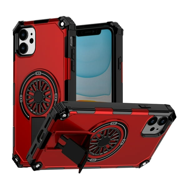 Allytechgroup Rugged Magnetic Case for Apple iPhone 11, Military-Grade Shockproof Phone Cover with Kickstand,Spinner Fidget Ring,Wireless Charging Support, Dual Layer PC+TPU Protection,Red