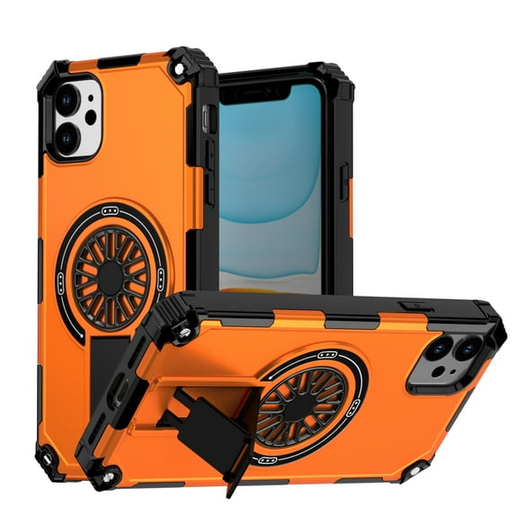Allytechgroup Rugged Magnetic Case for Apple iPhone 11, Military-Grade Shockproof Phone Cover with Kickstand,Spinner Fidget Ring,Wireless Charging Support, Dual Layer PC+TPU Protection,Orange