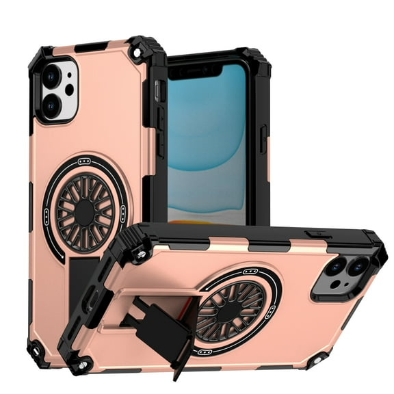 Allytechgroup Rugged Magnetic Case for Apple iPhone 11, Military-Grade Shockproof Phone Cover with Kickstand,Spinner Fidget Ring,Wireless Charging Support, Dual Layer PC+TPU Protection,Rosegold