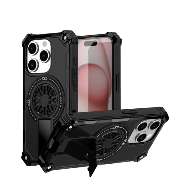 Allytechgroup Rugged Magnetic Case for Apple iPhone 14 Pro Max, Military-Grade Shockproof Phone Cover with Kickstand,Spinner Fidget Ring,Wireless Charging Support, Dual Layer PC+TPU Protection,Black