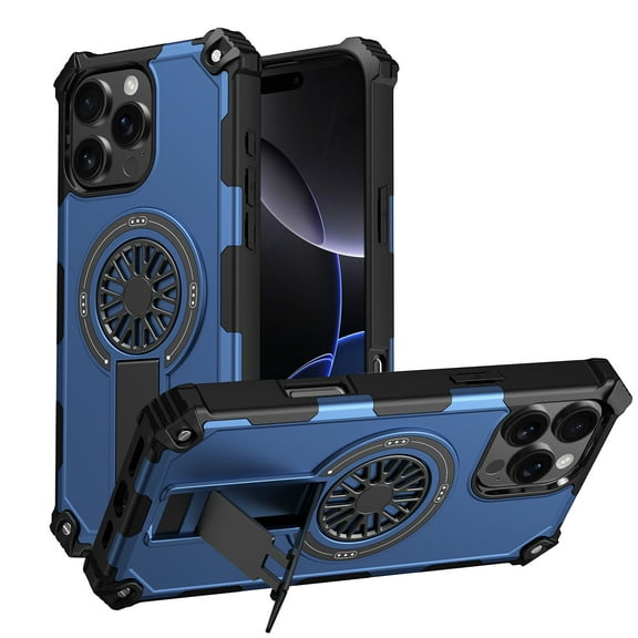 Allytechgroup Rugged Magnetic Case for Apple iPhone 16 Pro, Military-Grade Shockproof Phone Cover with Kickstand,Spinner Fidget Ring,Wireless Charging Support, Dual Layer PC+TPU Protection,Blue