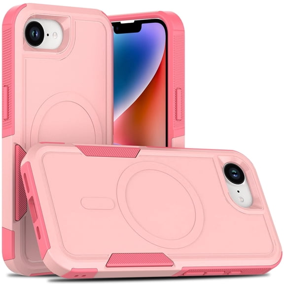 Allytechgroup Rugged Magnetic Case for Apple iPhone 16e/ 17e, Heavy Duty Shockproof Cover Compatible with Magsafe for iPhone 16e/ iPhone 17e, Pink