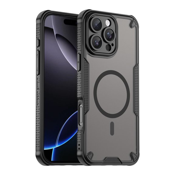 Allytechgroup Rugged Magnetic Wireless Charging Back Cover Cell Phone Case for Apple iPhone 16 Pro, Slim Matte Rugged Non-Slip Anti-Fingerprint Shockproof Protective Back Cover Bumper, Black