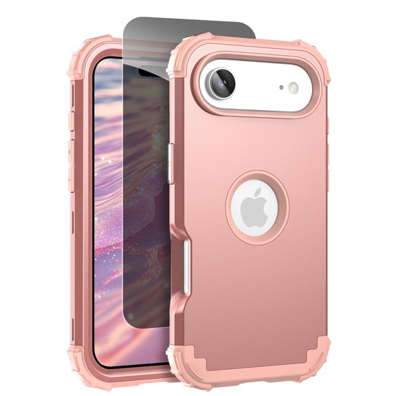 Allytechgroup Rugged Phone Case for Apple iPhone Air with 1 Pcs Anti-Spy Tempered Glass Screen Protector, Military Grade Shockproof Privacy Protection Cover for Women Men, Rosegold