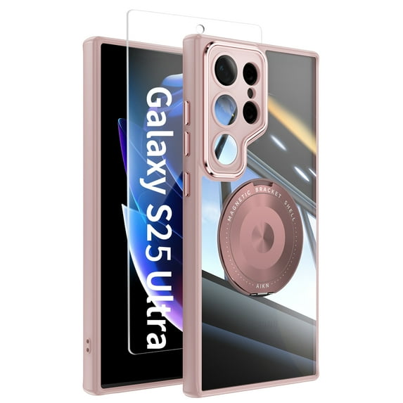 Allytechgroup Rugged Phone Case for Samsung Galaxy S25 Ultra 6.9", Full Body Protection with Screen & Camera Lens Protector, Kickstand Feature, Galaxy S25 Ultra Case Cover for Women Men, Pink