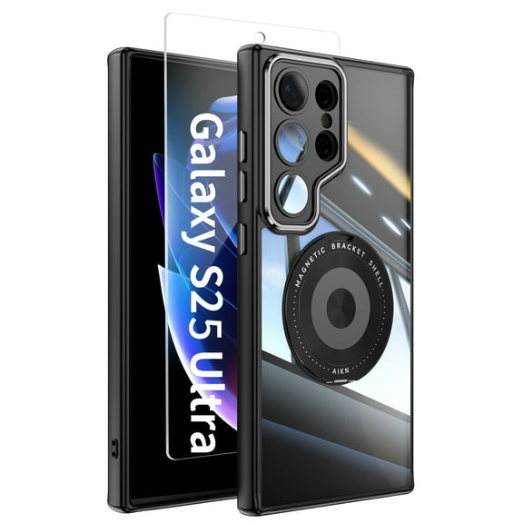 Allytechgroup Rugged Phone Case for Samsung Galaxy S25 Ultra 6.9", Full Body Protection with Screen & Camera Lens Protector, Kickstand Feature, Galaxy S25 Ultra Case Cover for Women Men, Black