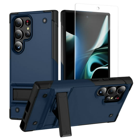Allytechgroup Rugged Phone Case for Samsung Galaxy S25 Ultra, Full Body Protection with Screen Protector, Invisible Kickstand, Durable Galaxy S25 Ultra Case for Women Men, Navyblue