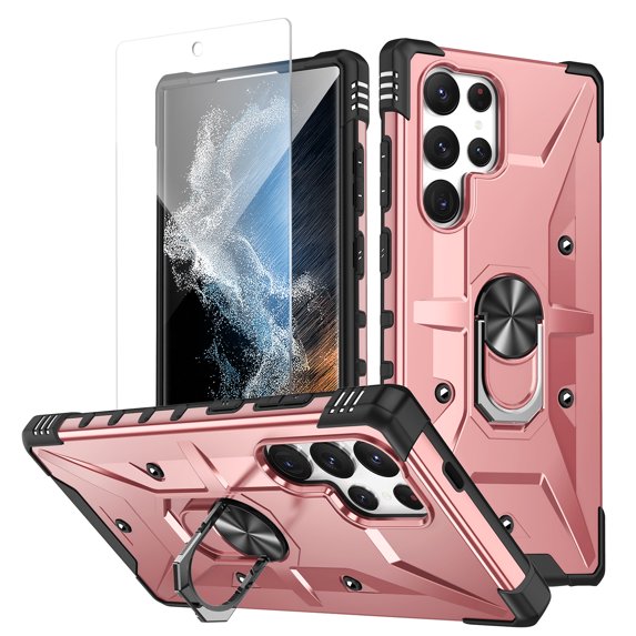 Allytechgroup Rugged Phone Case for Samsung Galaxy S25 Ultra with Screen Protector, Heavy Duty Galaxy S25 Ultra Case with Kickstand, Car Mount Compatible, TPU + PC Galaxy S25 Ultra Cover,Rosegold