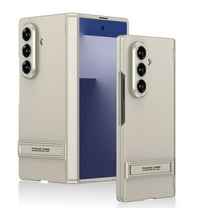 Allytechgroup Rugged Phone Case for Samsung Galaxy Z Fold 7 with Tempered Glass Screen Protection,Slim Lightweight Shockproof Cover with Magnetic Kickstand Non-Slip for Women Men, Titaniumgray