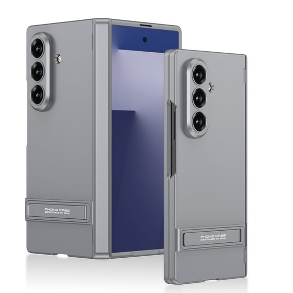 Allytechgroup Rugged Phone Case for Samsung Galaxy Z Fold 7 with Tempered Glass Screen Protection,Slim Lightweight Shockproof Cover with Magnetic Kickstand Non-Slip for Women Men, Gray