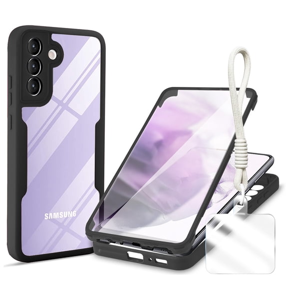 Allytechgroup Rugged Samsung Galaxy S24 FE Case with Built-in Screen Protector & Hand Strap, Full Body Shockproof Clear Cover for Samsung Galaxy S24 FE, Anti-Scratch Samsung Galaxy S24 FE Case,Black