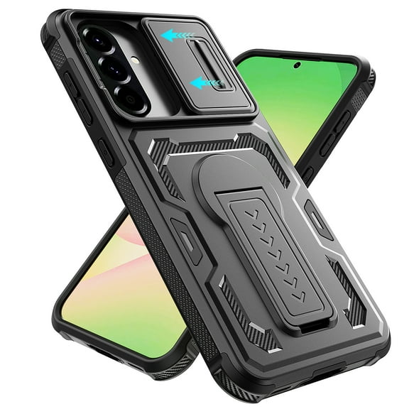 Allytechgroup Rugged Shock-Absorbent Back Cover Case for Samsung Galaxy A26 5G, Built-in Slide Camera Cover & Kickstand Military Grade Drop Protection Shockproof Protective for Women Men, Black